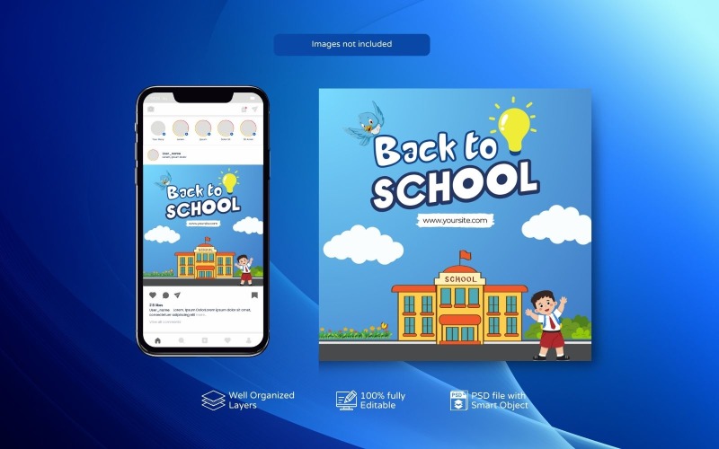 PSD Back to school social media post template Cartoon Social Media