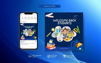 PSD Back to school social media post template Navy Blue