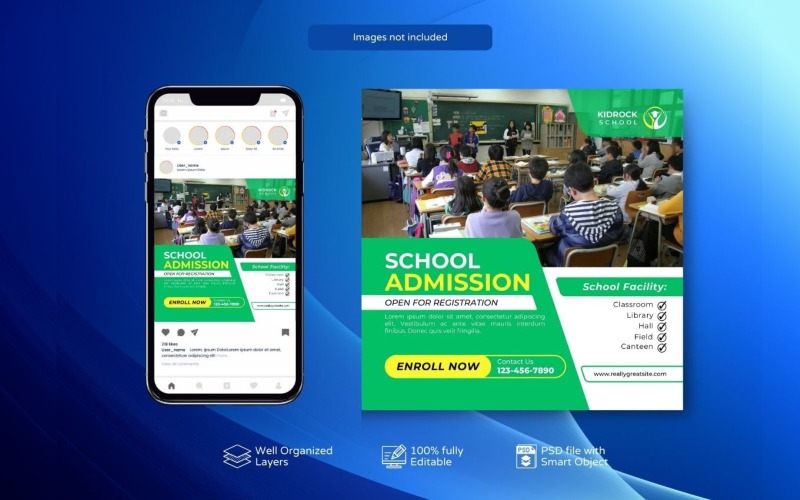 PSD Template for School Admission Green Social Media