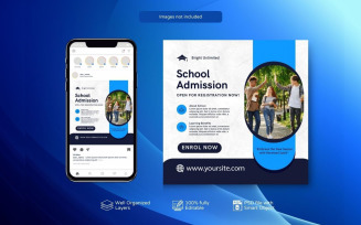 School Admission PSD Instagram Post Blue