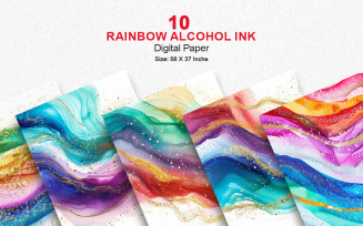Watercolor rainbow gold glitter alcohol ink art brushstroke texture background