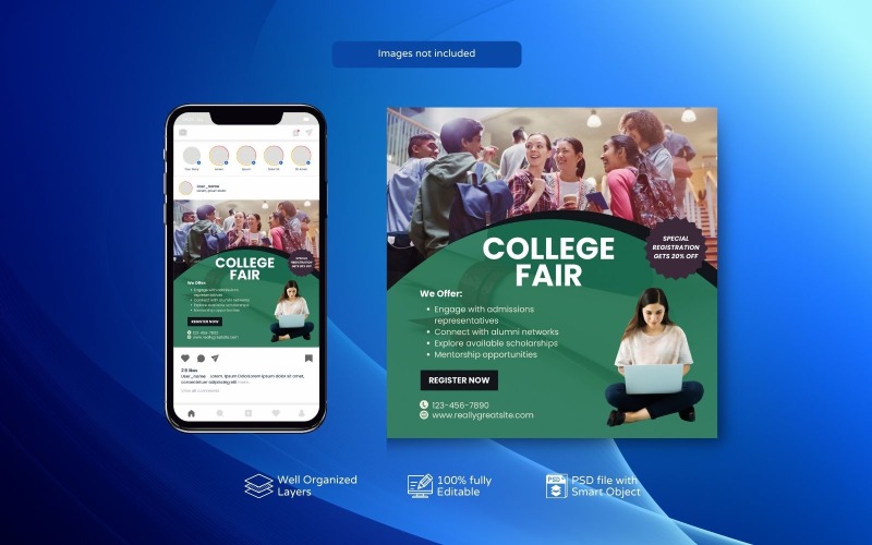 Education College Fair Social Media PSD Template