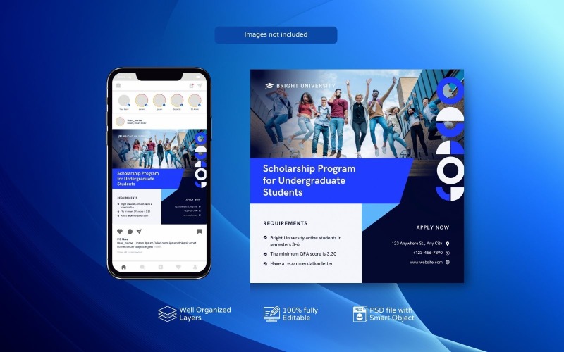 Education Scholarship Program Social Media PSD Template Blue