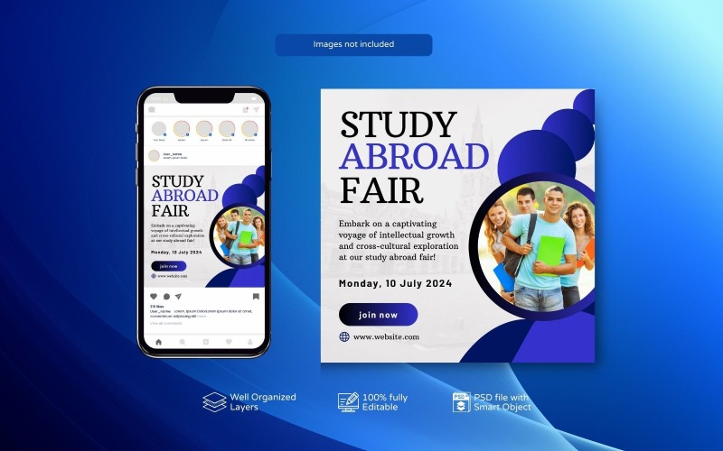 Education Study Abroad Fair Social Media PSD Template