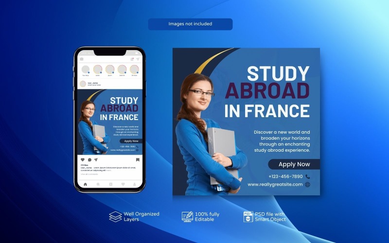 Education Study Abroad Social Media PSD Template Sky Blue