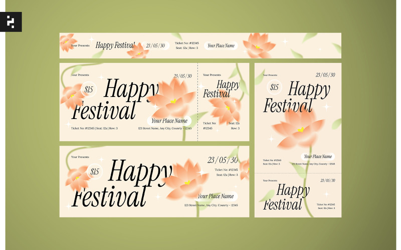 Festival Ticket Floral Theme Corporate Identity