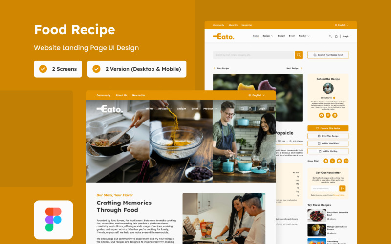 Eato - Food Recipe Landing Page V2 UI Element