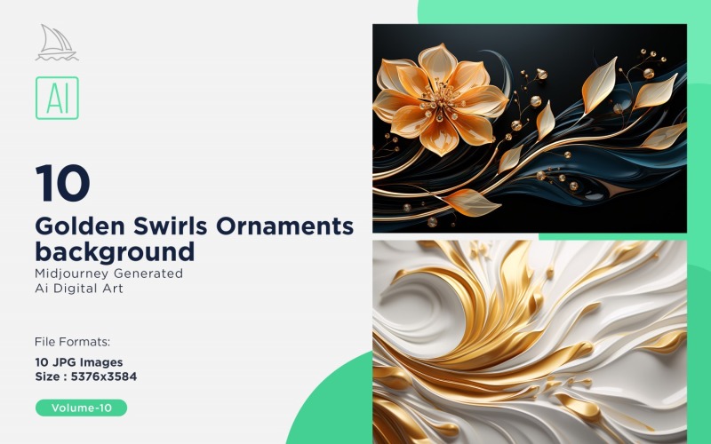 Golden Swirls Ornaments background 10 Set V-10 Background