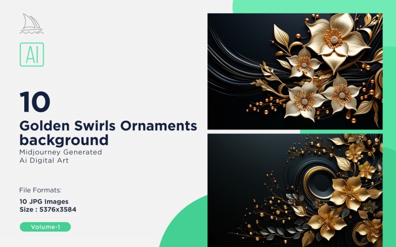 Golden Swirls Ornaments background 10 Set V-1 Background