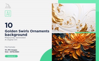 Golden Swirls Ornaments background 10 Set V-9