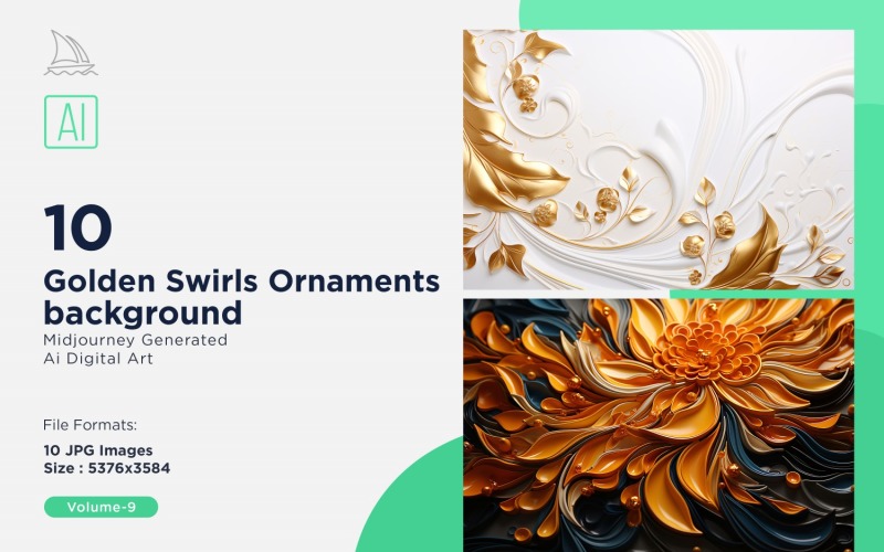 Golden Swirls Ornaments background 10 Set V-9 Background