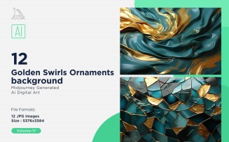 Golden Swirls Ornaments background 12 Set V-17