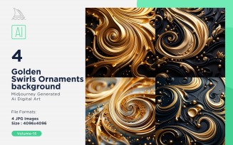 Golden Swirls Ornaments background 4 Set V-15