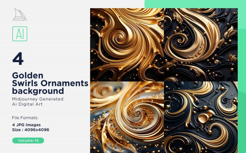 Golden Swirls Ornaments background 4 Set V-15 Background