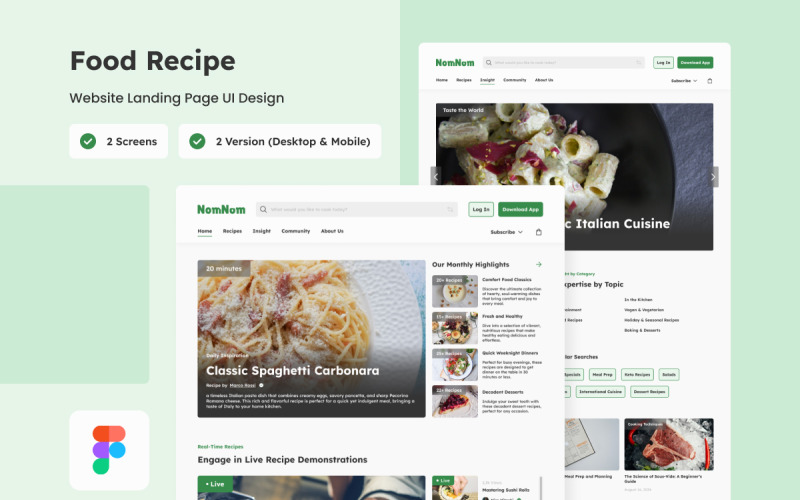 NomNom - Food Recipe Landing Page UI Element