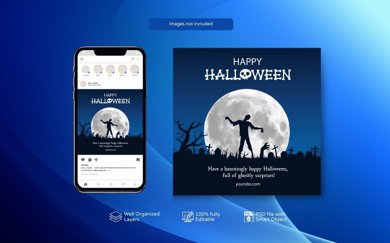 PSD Creepy Halloween Night Celebration Poster Social Media