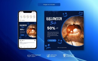 Halloween Sale Poster in PSD Blue