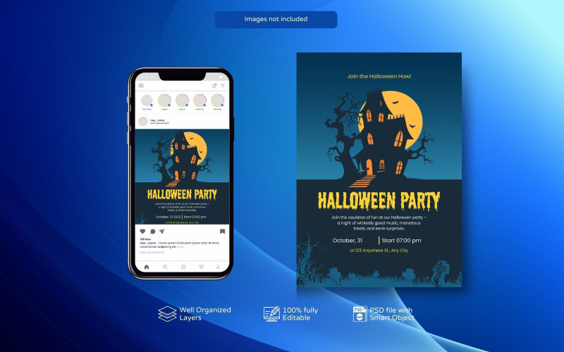 Poster for Halloween Party Celebration PSD Social Media