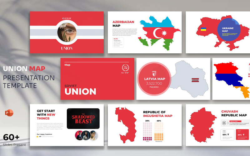 Soviet Union Map And Russia All State Clear Presentation PowerPoint Template