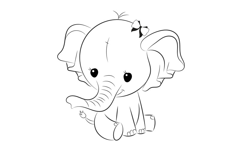 Cute Elephant Girl With Bow Vector Vector Graphic