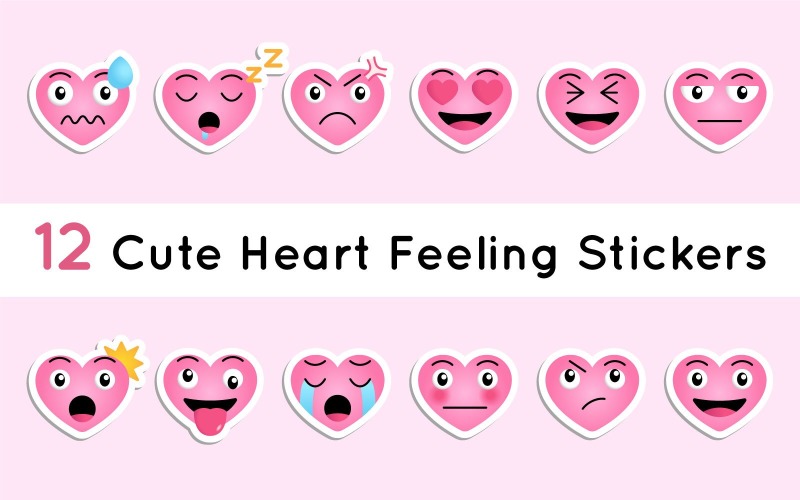 Stickriza - Cute Heart Feeling Expression Stickers Vector Graphic