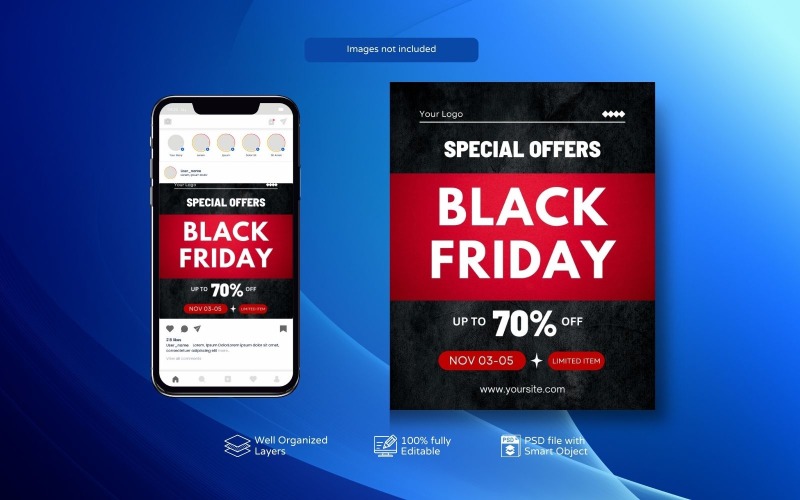 Black Friday Sale Promotions: Modern Abstract PSD for Social Media