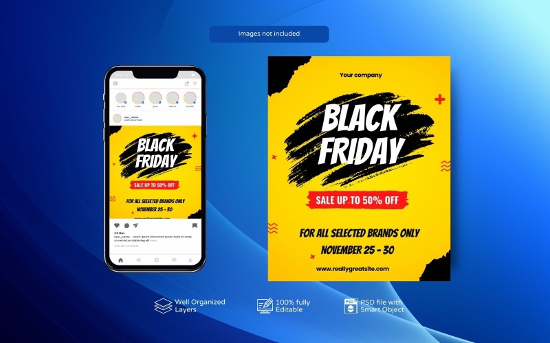 PSD Templates Black Friday Discount Promotions Yellow Social Media