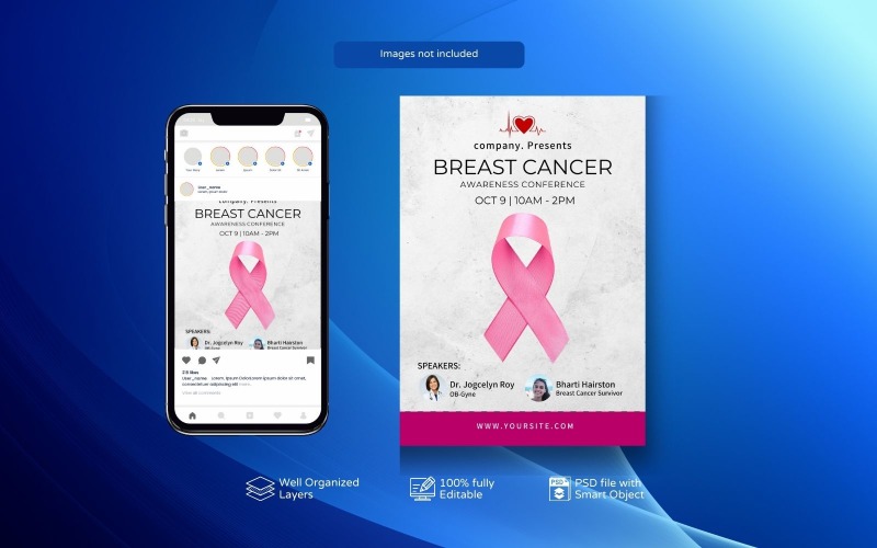 Breast Cancer Awareness Conference Post Template Social Media