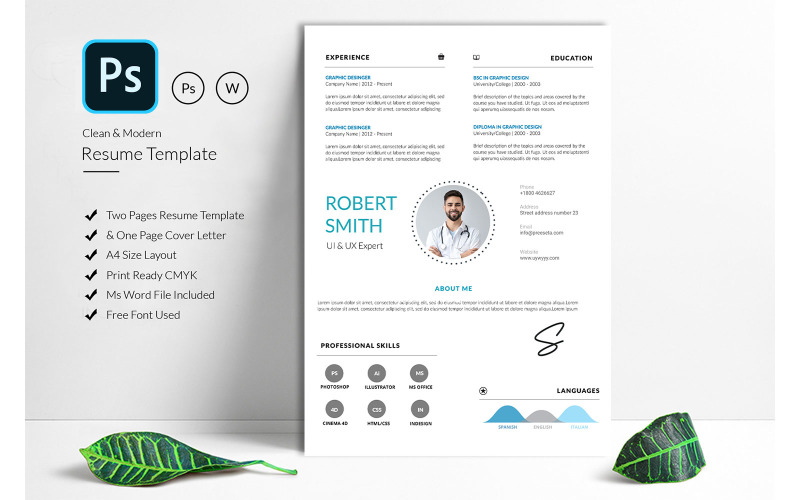 Clean Robert Resume PSD ONLY Resume Template