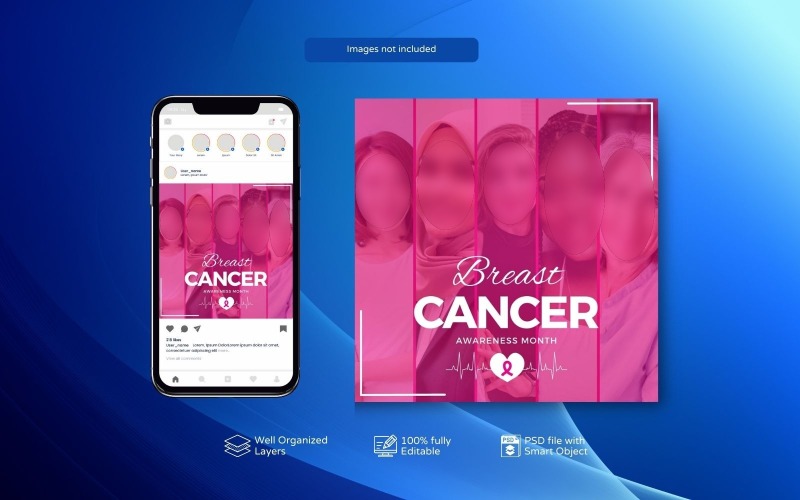 Customizable PSD Template for Breast Cancer Awareness Posts Social Media