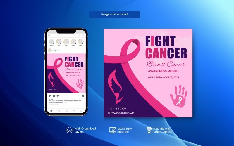 Fight Breast Cancer Awareness Month Post Template Social Media