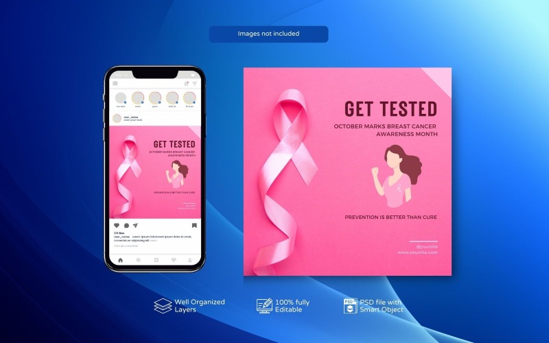 Get Tested Breast Cancer Awareness Month Post Template Social Media