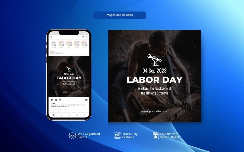 International Labour Day PSD Template Social Media Posts