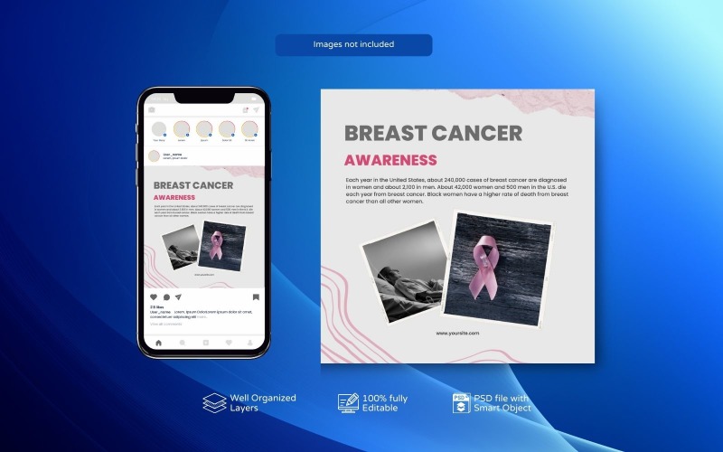 PSD Template for Breast Cancer Month Posts Social Media