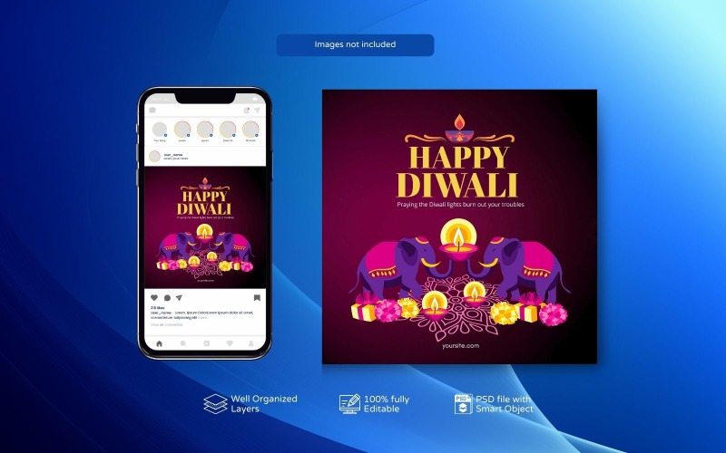 Creative Diwali Greetings PSD for Social Media