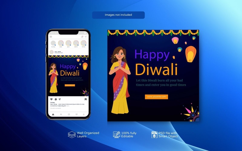 Creative Diwali Greetings PSD Social Media