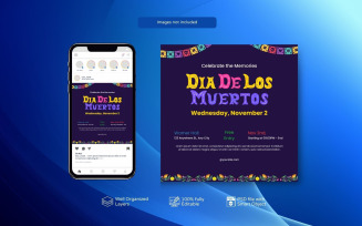 Día de Muertos Celebration PSD Template for Social Media