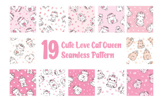 19 Cute Love Cat Queen Seamless Pattern