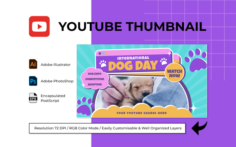 International Dog Day YouTube Thumbnail Template 2 Social Media