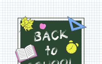 Back to school sale vector banner with green chalkboard and yellow sticker