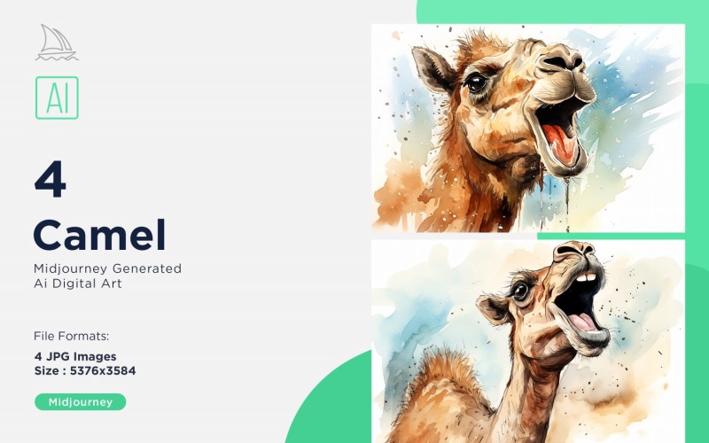 Camel funny Animal head Watercolor peeking on white background Set Illustration