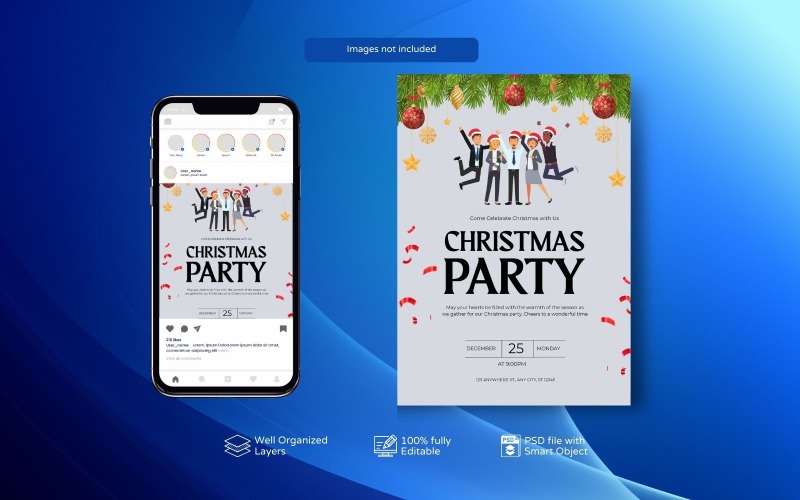 Christmas Party Night Flyer PSD - Social Media Ready