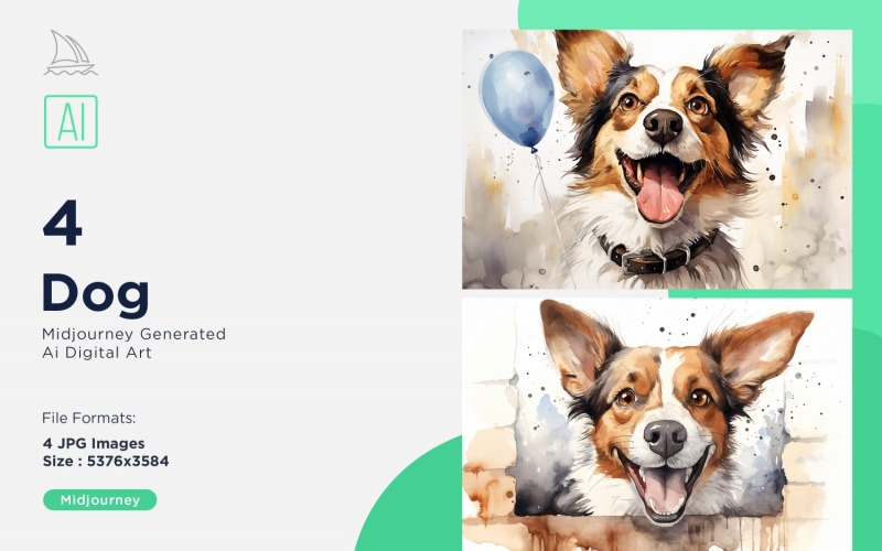 Dog funny Animal head Watercolor peeking on white background Set Illustration