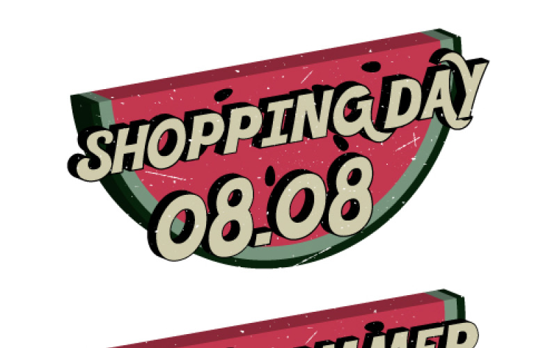 3D Sale stickers in retro style with watermelon and a grunge texture Vector Graphic