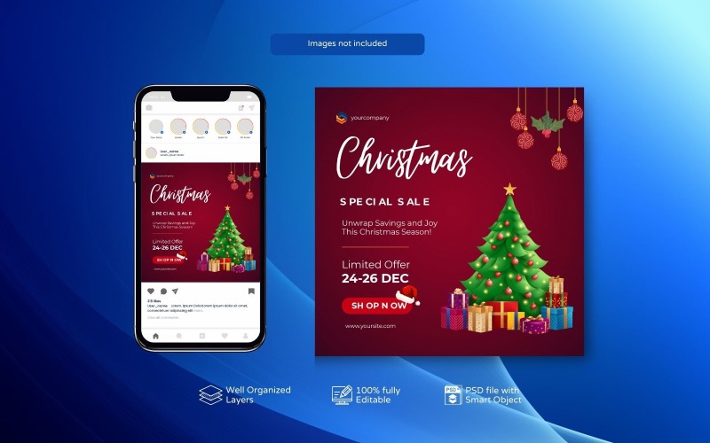 PSD Christmas Sale Template for Social Media Marketing