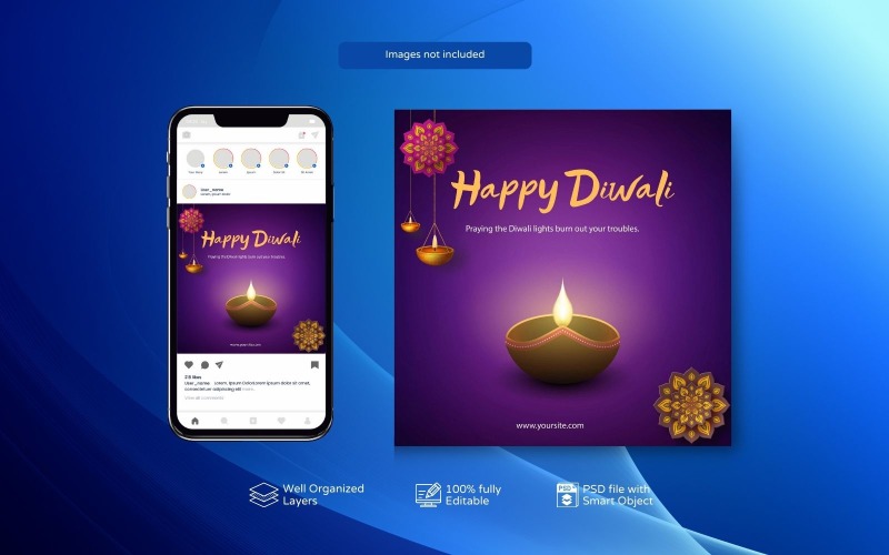 PSD Joyful Diwali Social Media Post Template