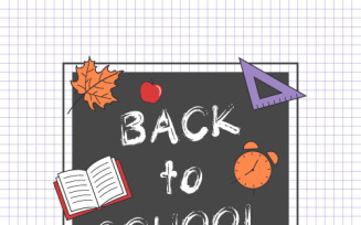 Back to school sale vector banner with dark gray chalkboard and red sticker