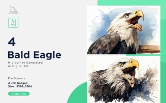 Bald Eagle funny Animal head peeking on white background Set