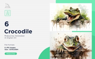 Crocodile funny Animal head peeking on white background Set