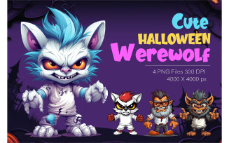 Cute Halloween Werewolf, T-Shirt, Sticker.